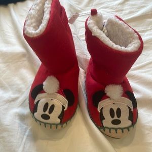 Disney Mickey Mouse Holiday sharpa booties sleepers